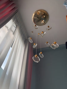 Modern Luxury Golden Round Crystal LED Chandelier Staircase Chandelier