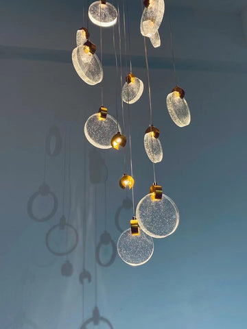 Image of Modern Luxury Golden Round Crystal LED Chandelier Staircase Chandelier