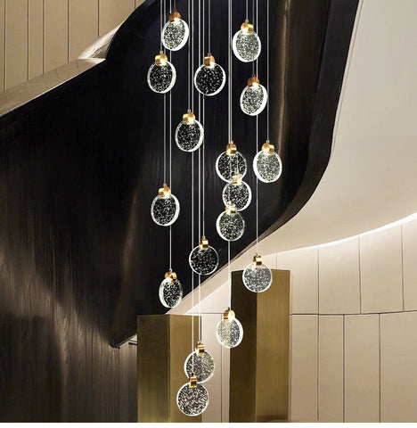 Image of Modern Luxury Golden Round Crystal LED Chandelier Staircase Chandelier