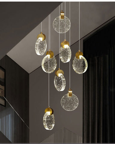 Image of Modern Luxury Golden Round Crystal LED Chandelier Staircase Chandelier