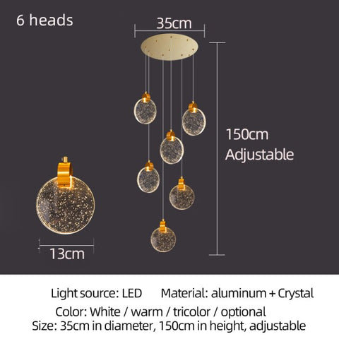 Image of Modern Luxury Golden Round Crystal LED Chandelier Staircase Chandelier