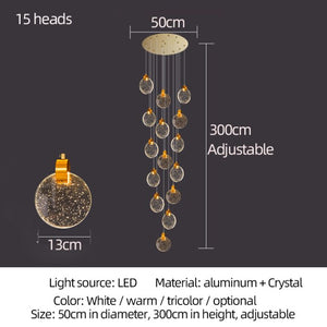 Modern Luxury Golden Round Crystal LED Chandelier Staircase Chandelier