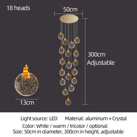 Image of Modern Luxury Golden Round Crystal LED Chandelier Staircase Chandelier