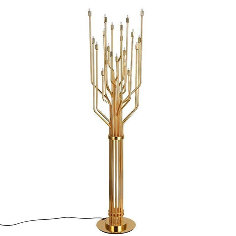 Image of Gold-Colored Modern Tree Lamp - Decorative Floor Lamp, Stainless Steel