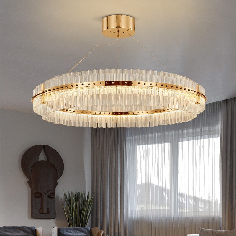 Round Glass Chandelier - Modern Style Living Room Lighting