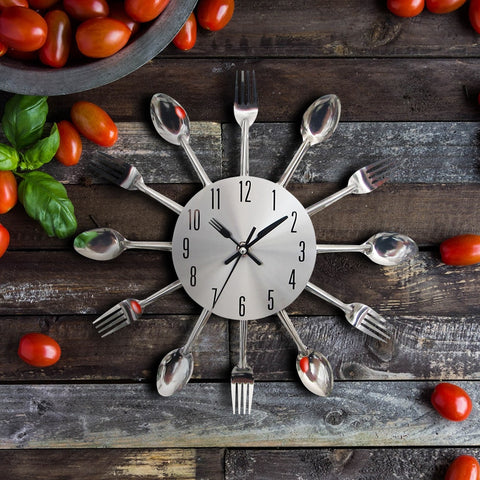 Image of Cutlery Metal Kitchen Wall Clock Spoon Fork