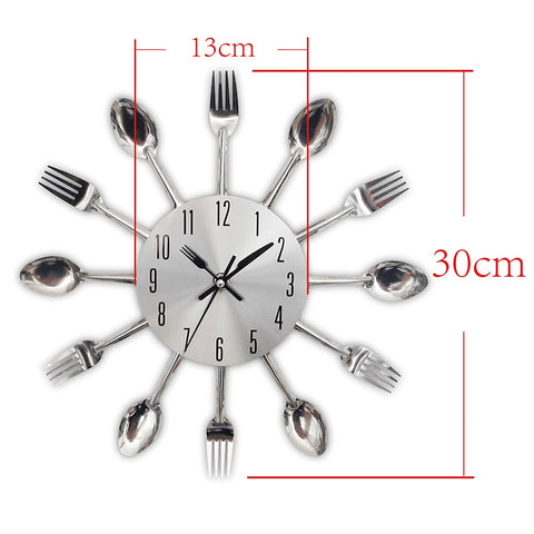 Image of Cutlery Metal Kitchen Wall Clock Spoon Fork