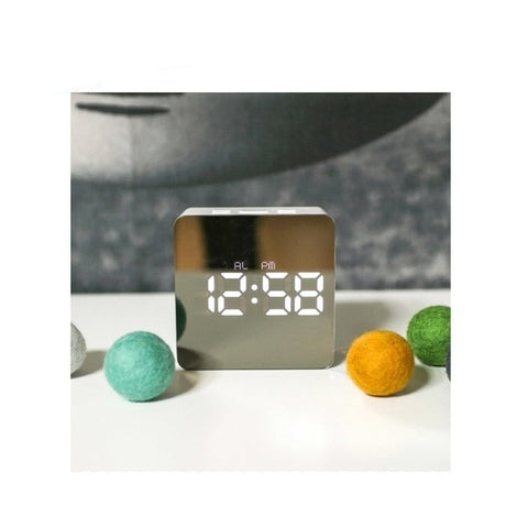 Image of Digital Mirror LED Alarm Clock Night Lights Thermometer