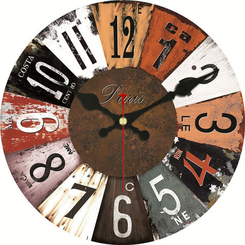 Image of Vintage Wooden Wall Clock Brief Design Silent