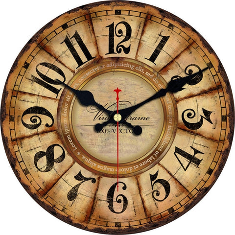 Image of Vintage Wooden Wall Clock Brief Design Silent