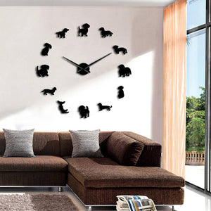 DIY Wall Art Wiener-Dog Puppy Dog Giant Wall Clock With Mirror Effect