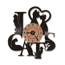 Load image into Gallery viewer, I Love Cats Record Wall Clock Vintage Vinyl Clock Kitten Art Silent 7 Cats
