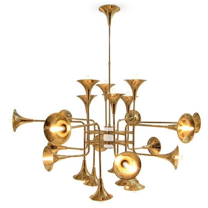 Post-Modern Italy Style Lighting - Trumpet Chandelier - Gold Colored Art, 12/16/24 Heads