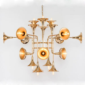 Post-Modern Italy Style Lighting - Trumpet Chandelier - Gold Colored Art, 12/16/24 Heads