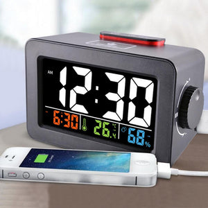 Digital Alarm Clock with Thermometer Hygrometer Humidity Temperature Phone Charger