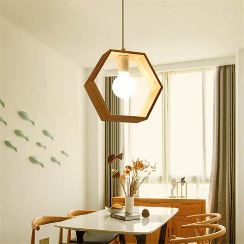 Image of Geometric Hanging Wooden Lights