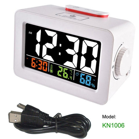 Image of Digital Alarm Clock with Thermometer Hygrometer Humidity Temperature Phone Charger