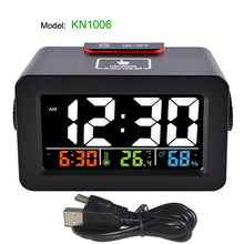 Load image into Gallery viewer, Digital Alarm Clock with Thermometer Hygrometer Humidity Temperature Phone Charger