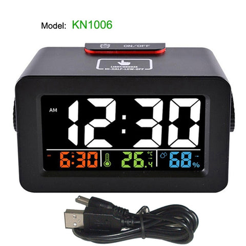 Image of Digital Alarm Clock with Thermometer Hygrometer Humidity Temperature Phone Charger