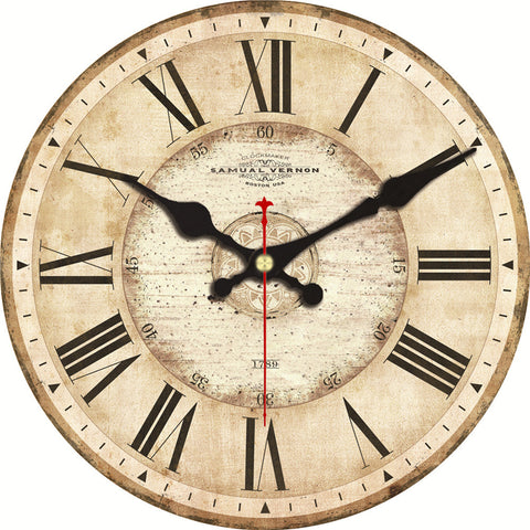Image of Vintage Wall Clock Roman Number Design Silent No Ticking Sound
