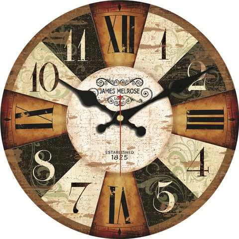 Image of Vintage Wooden Wall Clock Brief Design Silent