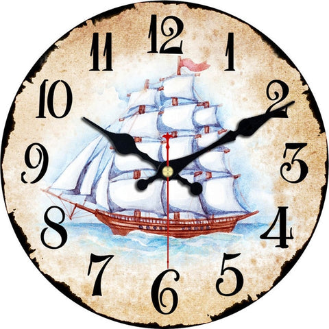 Image of Antique Clocks Silent World Map Sailboat Design Clock