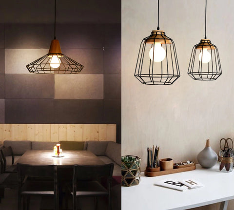 Image of Modern Nordic Wrought Iron Hanging Cage Lamp