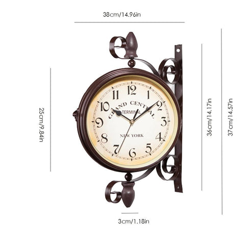 Image of New European Style Vintage Clock Innovative Fashionable Double Sided Wall Clock