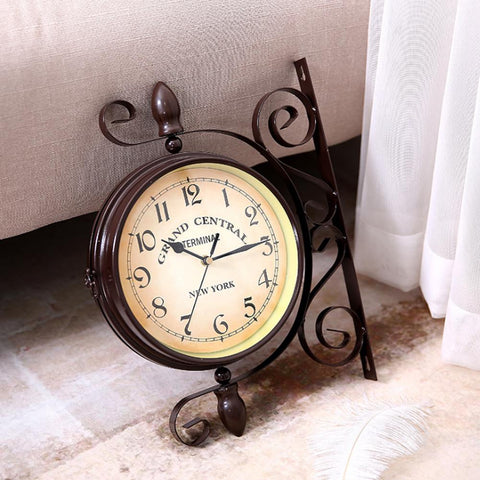 Image of New European Style Vintage Clock Innovative Fashionable Double Sided Wall Clock