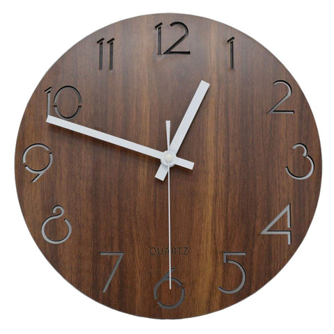 Image of Vintage Arabic Numeral Design Rustic Country Tuscan Style Wooden Decorative Round Wall Clock