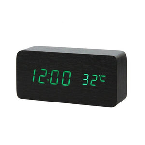 LED Wooden Table Alarm Clock With Voice Control