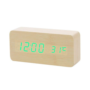 LED Wooden Table Alarm Clock With Voice Control