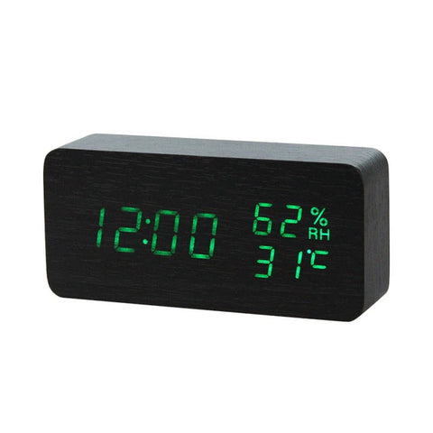 Image of LED Wooden Table Alarm Clock With Voice Control