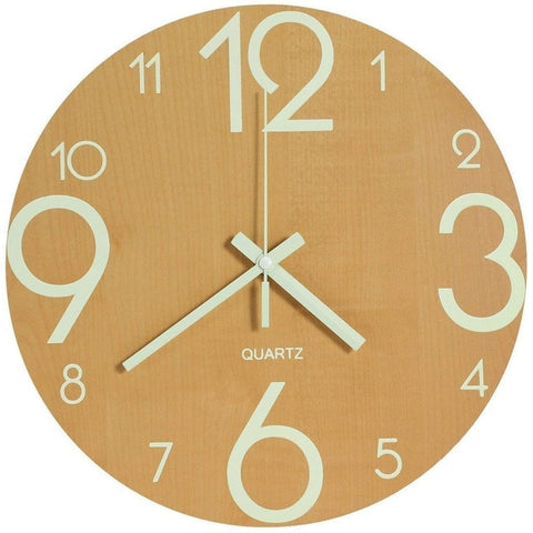 Image of Hot-Luminous Wall Clock 12 Inch Wooden Silent Non-Ticking Wall Clock With Night Lights